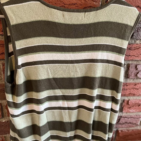 Laura Scott, Sleeveless Green Striped Sweater, Large - Picture 3 of 3